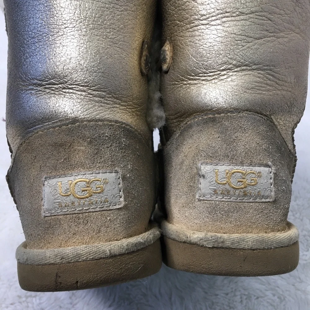 UGG Girl One Button Gold Boots Size 2